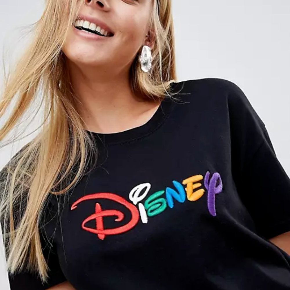 NWT Limited Edition Bershka x Disney Embroidered Black Logo Tee - S